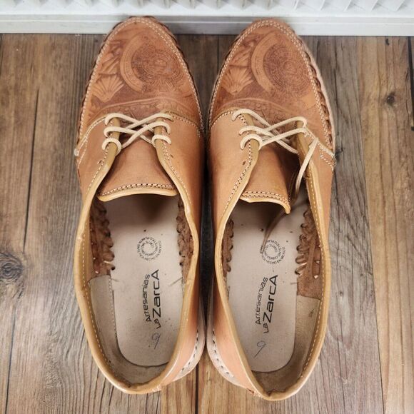 Artesanias La Zarca Embossed Aztec Men 12 Brown Leather Handcrafted Mexico Shoes main image 10